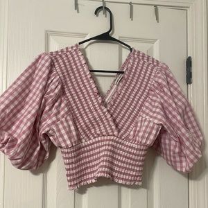 Puff sleeve purple cropped blouse